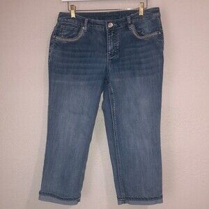 Christopher & Banks Embroidered Denim Jean Capris Size 6